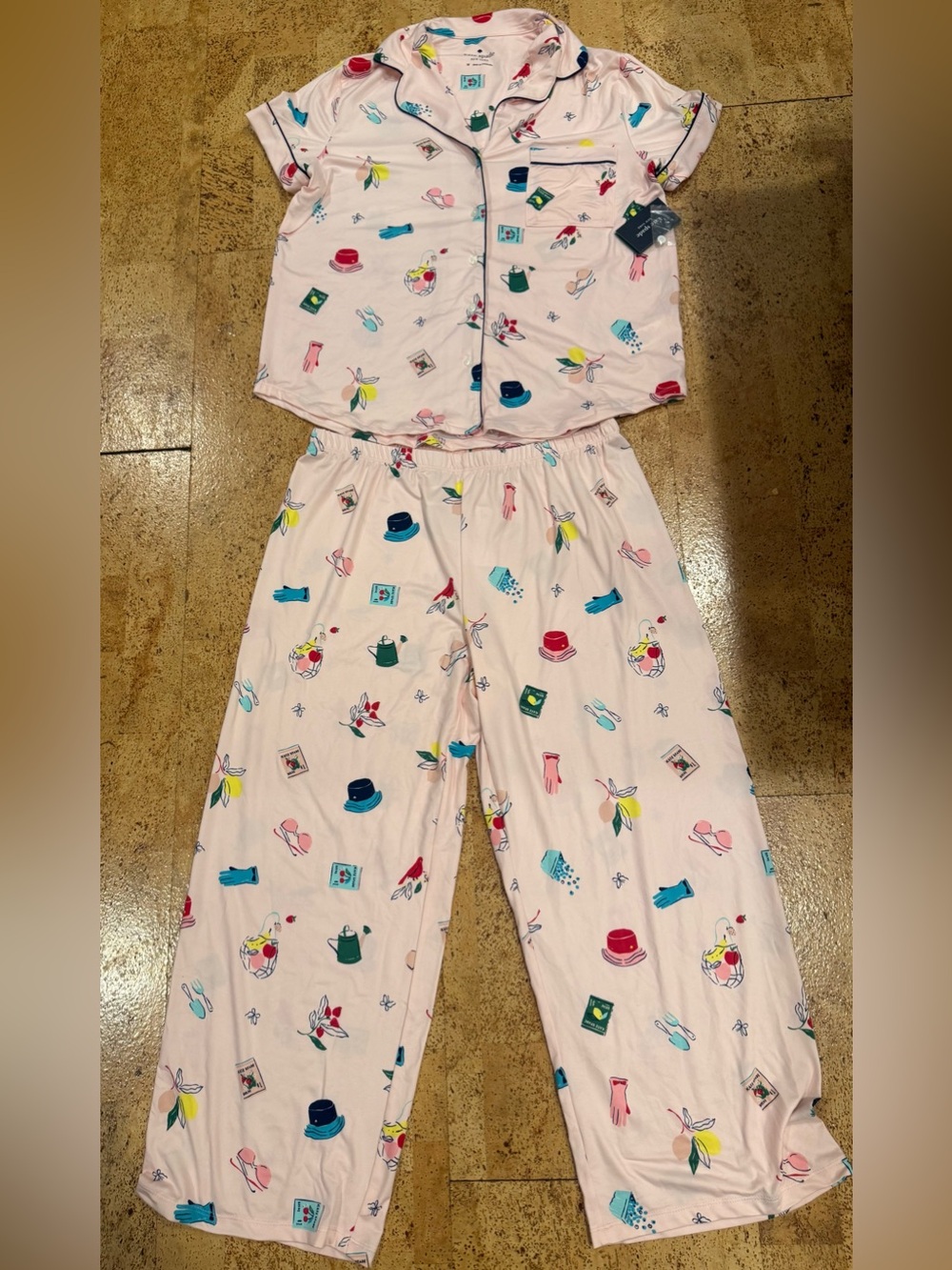 New kate spade Pink Printed Short-Sleeve Pajama Set Size Medium